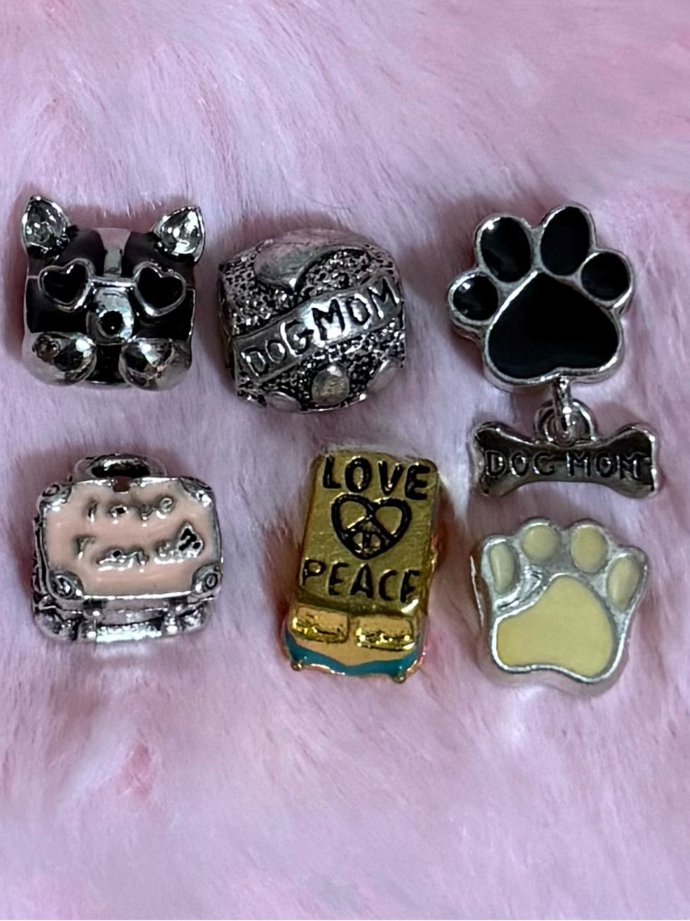6 Boston Terrier Dog Mom Footprint Paw Charm Set - Not Pandora
